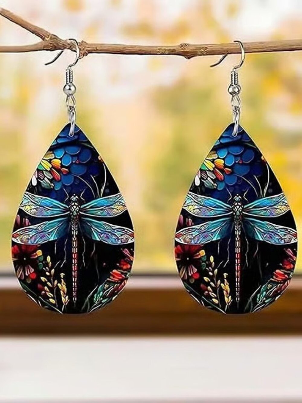 Faux Leather DRAGONFLY Dangle Earrings